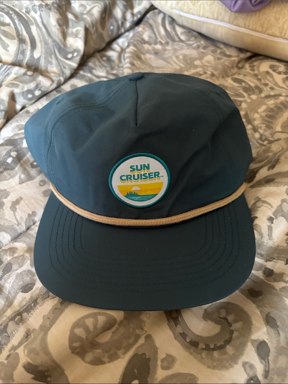 Sun Cruiser Patch Cap in Teal with Tan Rope